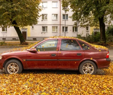 Auto zapadané listím