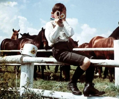 Chlapec sedící na plotě a koně v pozadí