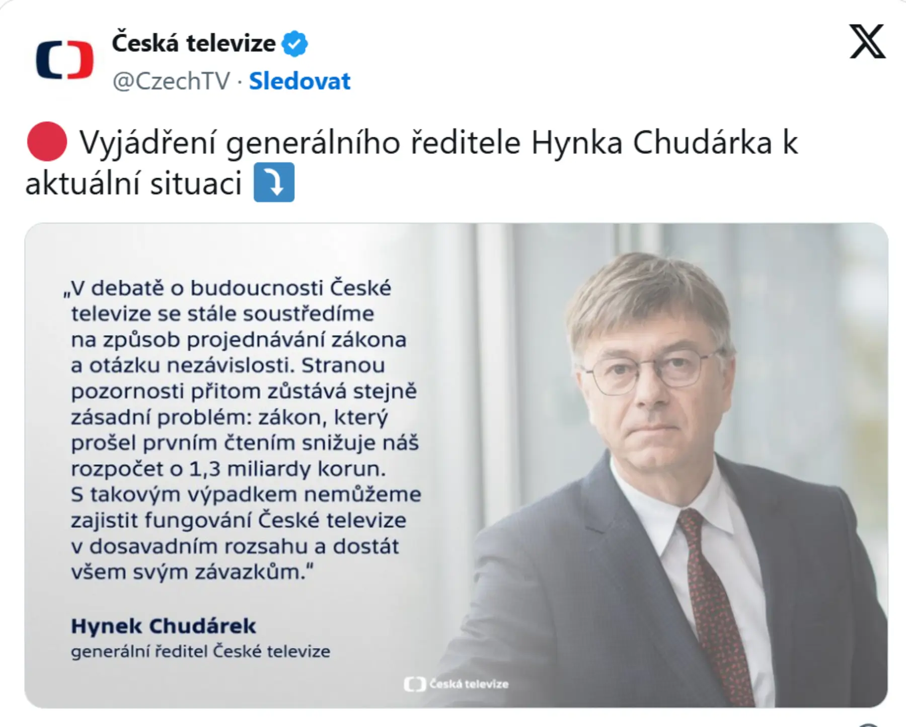 Vyjádření Hynka Chudárka | TVGURU.cz Vyjádření Hynka Chudárka